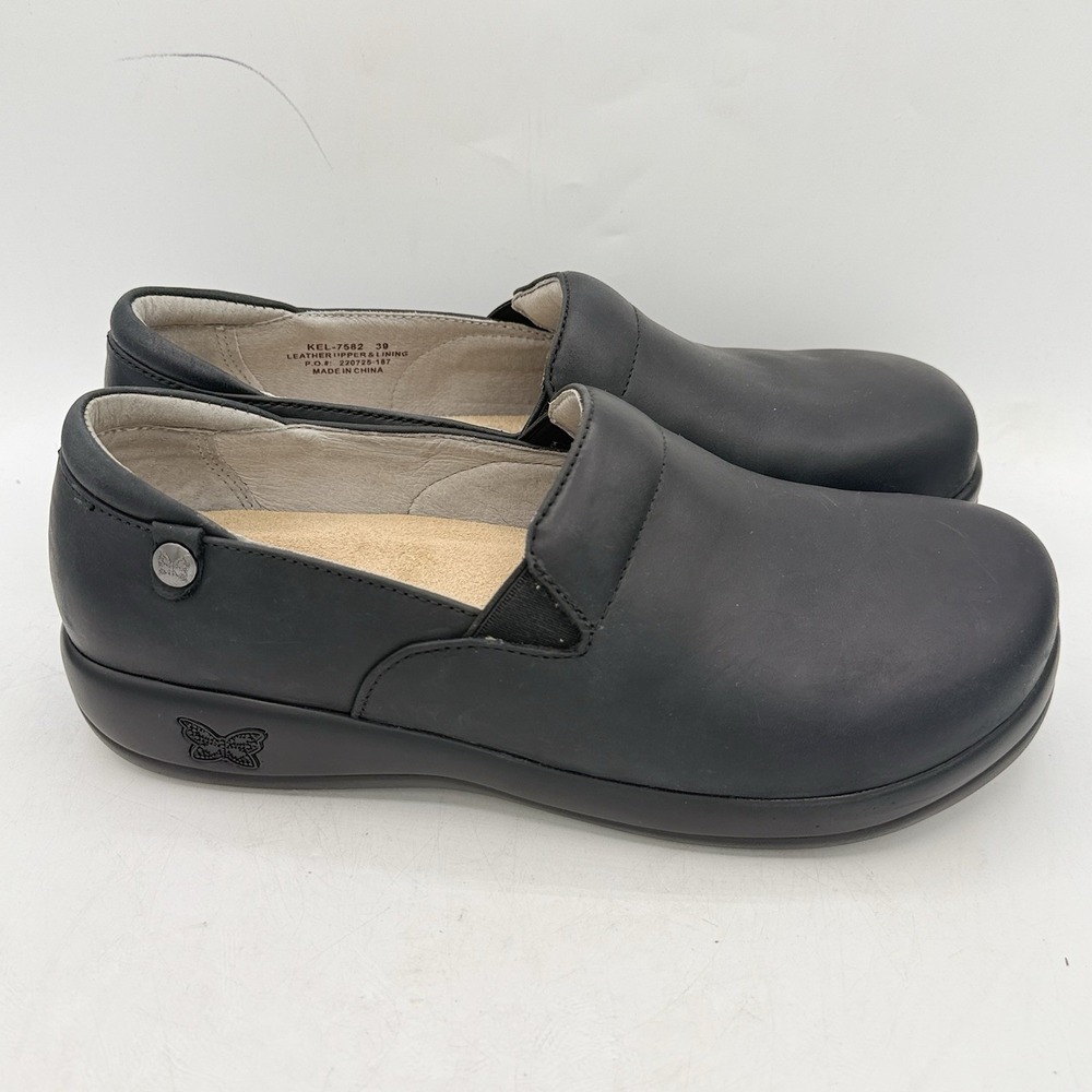 Alegria Keli Oiled Black Leather Clogs NWOB KEL-7582 Women Size 39 US 8.5 9 Work